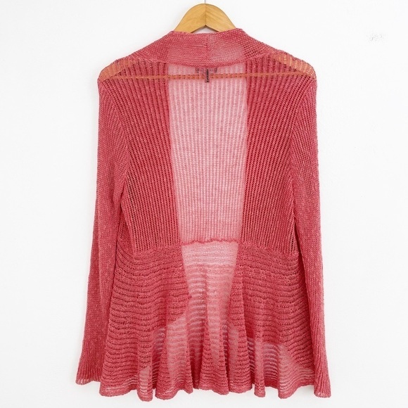 Eileen Fisher Coral Loose Knit Linen Blend Peplum Cardigan Sweater Size Small - Picture 8 of 15